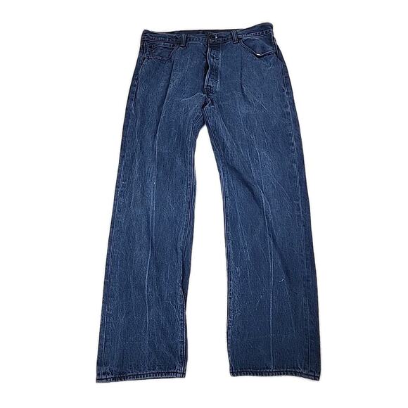 Levis Mens 501 Button Fly Jeans Sz 32x30 Dark Wash 100% Cotton - Picture 1 of 16